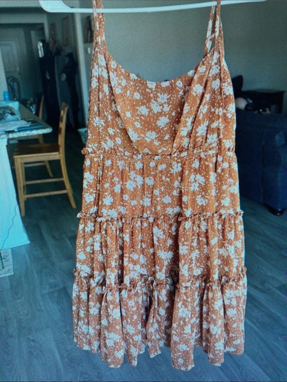 Tiered Rust Floral Midi Skirt with Adjustable Straps